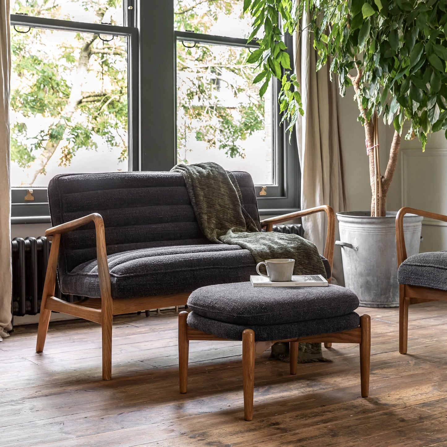Gallery Direct Datsun Footstool in Charcoal Boucle