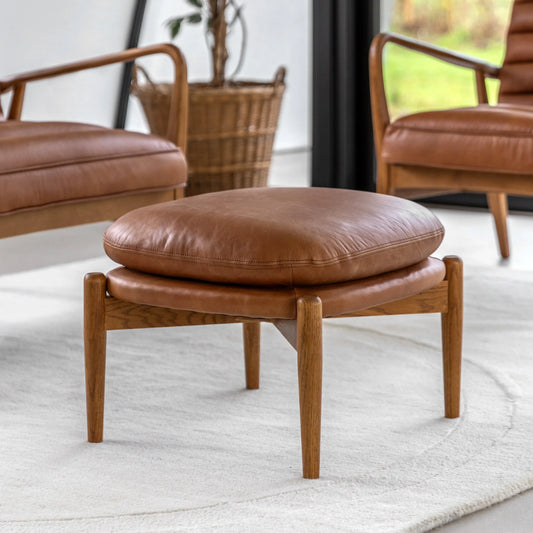 Gallery Direct Datsun Footstool in Vintage Brown Leather