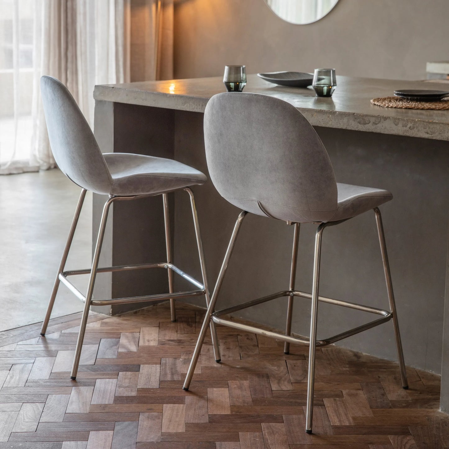 Gallery Direct Pair of Flanagan Stools in Light Grey Velvet