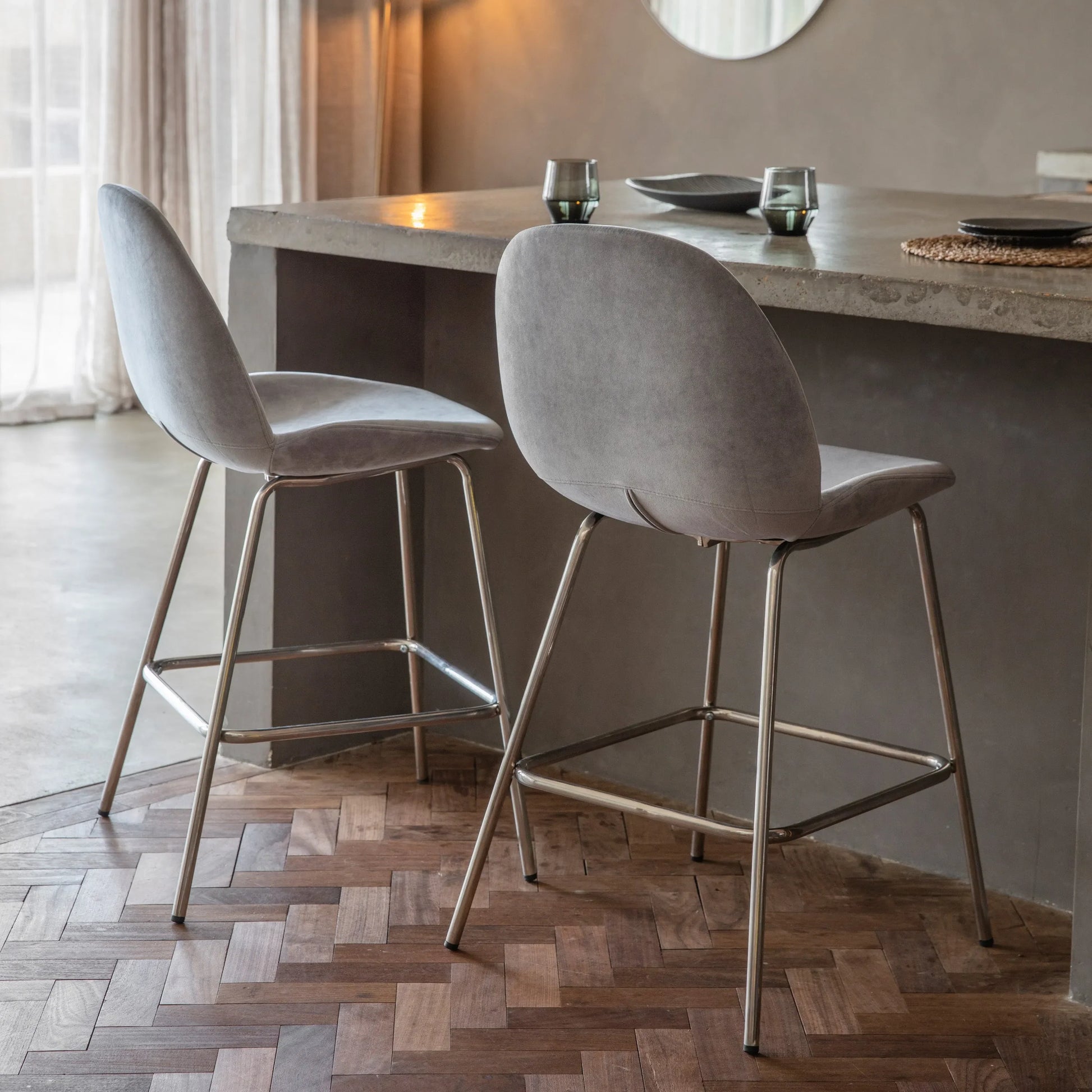 Gallery Direct Pair of Flanagan Stools in Light Grey Velvet