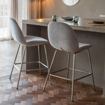 Gallery Direct Pair of Flanagan Stools in Light Grey Velvet