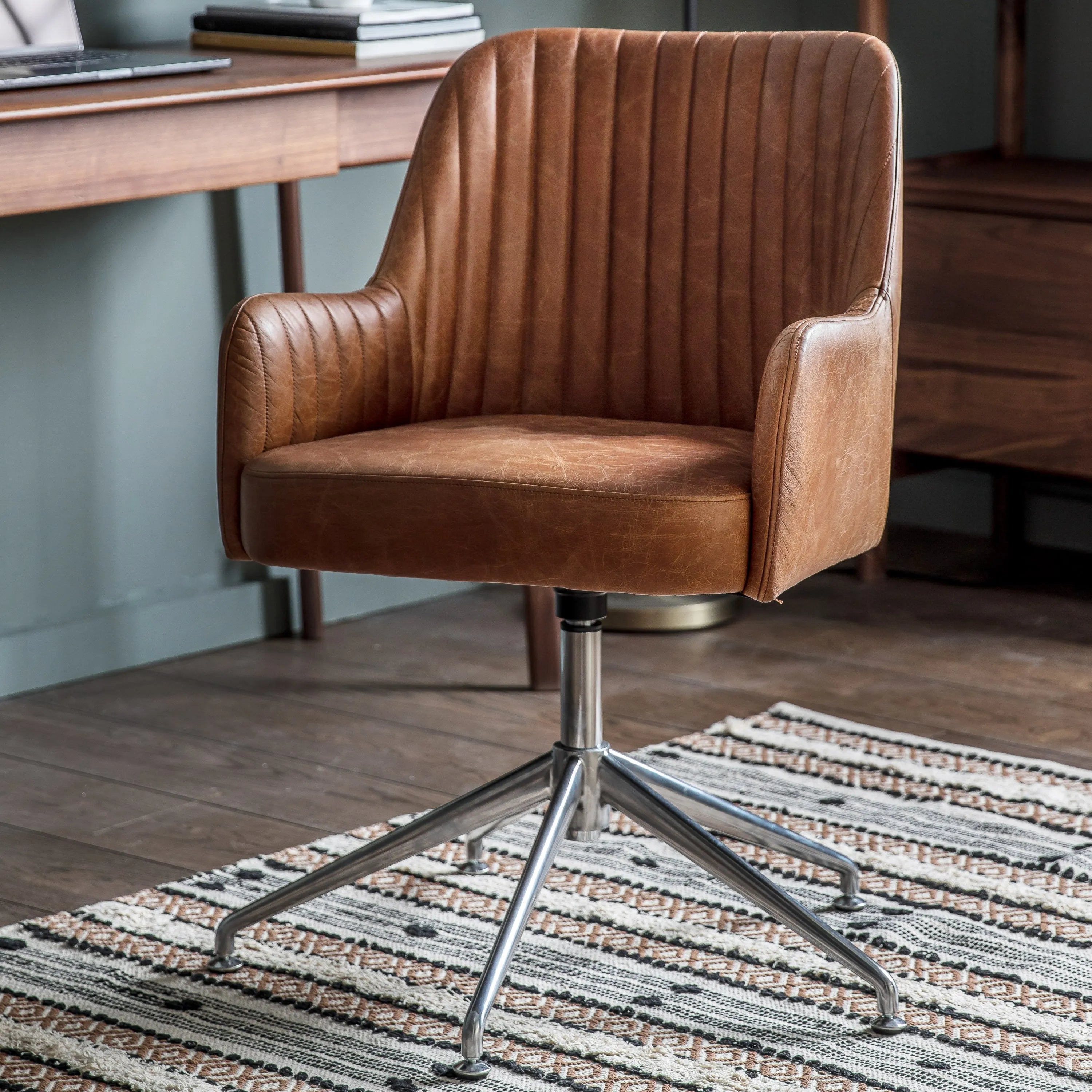 Gallery Direct Curie Swivel Chair in Vintage Brown Leather